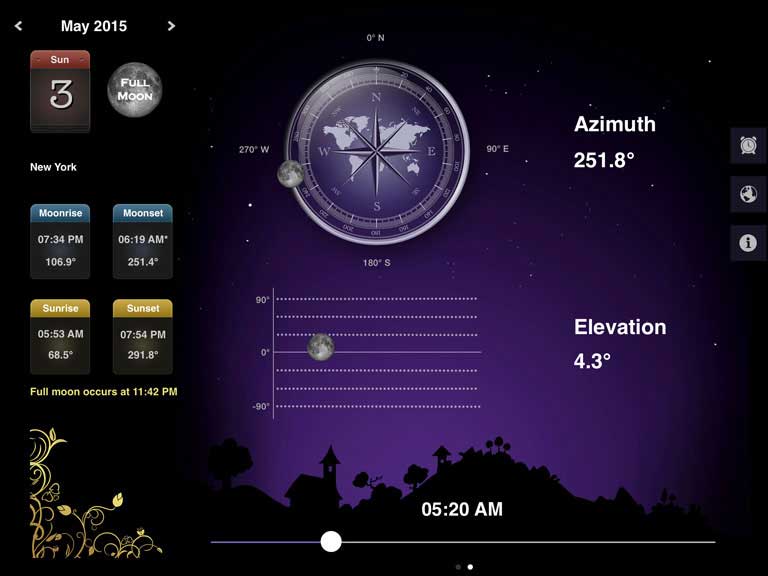 Find the exact angle and elevation of Moon at any time and any location.